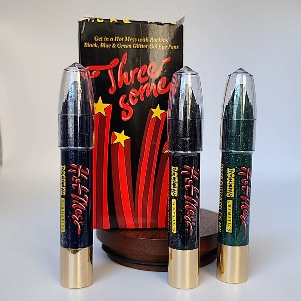 Rockins Cosmetics Hot Mess Threesome Glitter Gel Eye Pens - Black, Green, & Blue